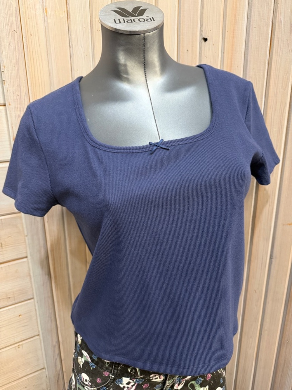 No Boundaries Navy Short Sleeve Square Neck Tee with Bow